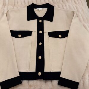 Bohme Cream and Black Sweater Jacket with Gold Buttons